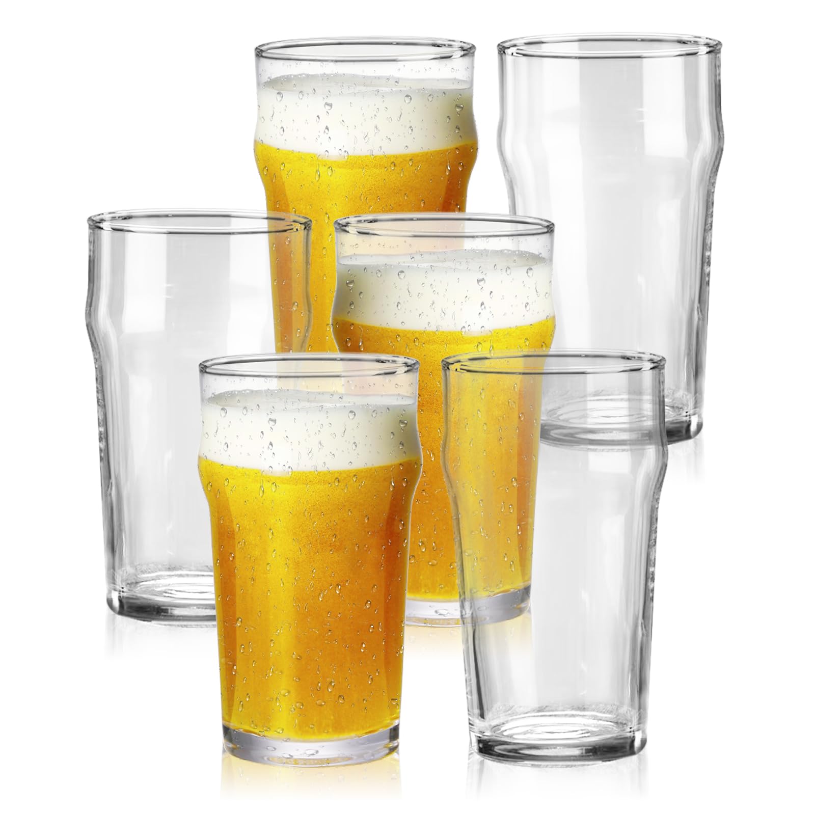 Amazon.com | GATWOEST 20 oz Beer Glasses Set of 6- Easy to Stack